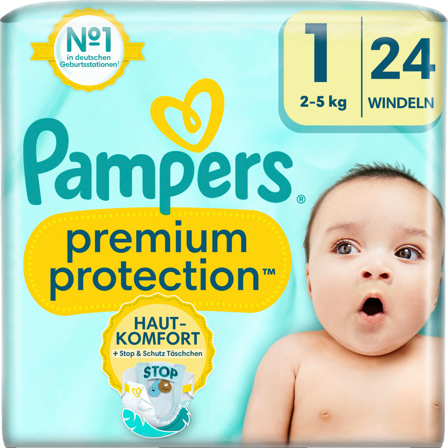 Pampers Premium Protection Gr. 1 Newborn (2-5kg) (24 STK) Tragepack