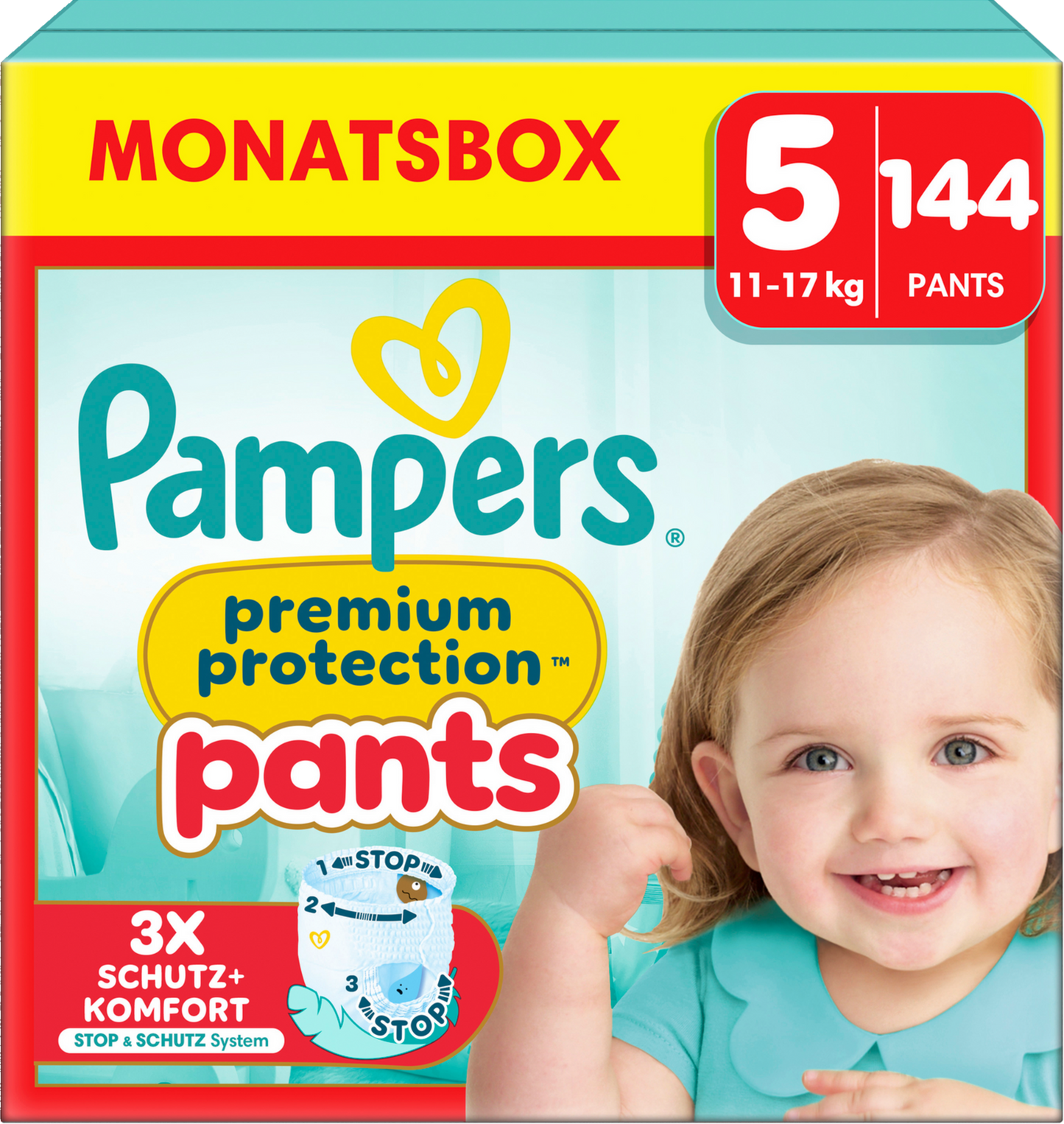 Pampers Premium Protection Pants Gr.5 Junior 12-17kg (144 STK) Monatsbox