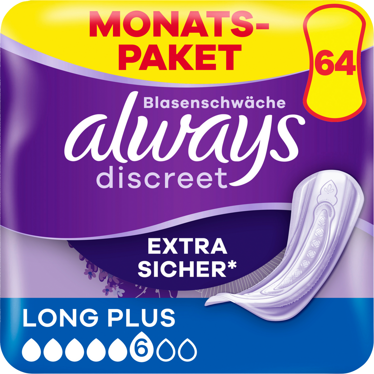 Always Discreet Inkontinenz-Einlagen Long Plus (64 STK) Monatspaket