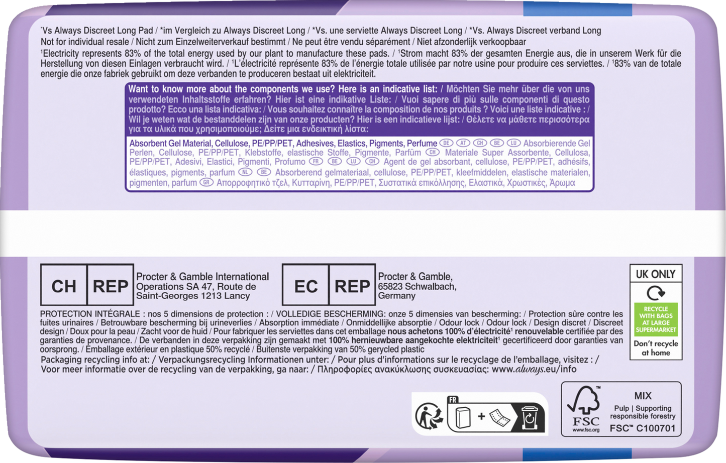 Always Discreet Inkontinenz-Einlagen Long Plus (64 STK) Monatspaket