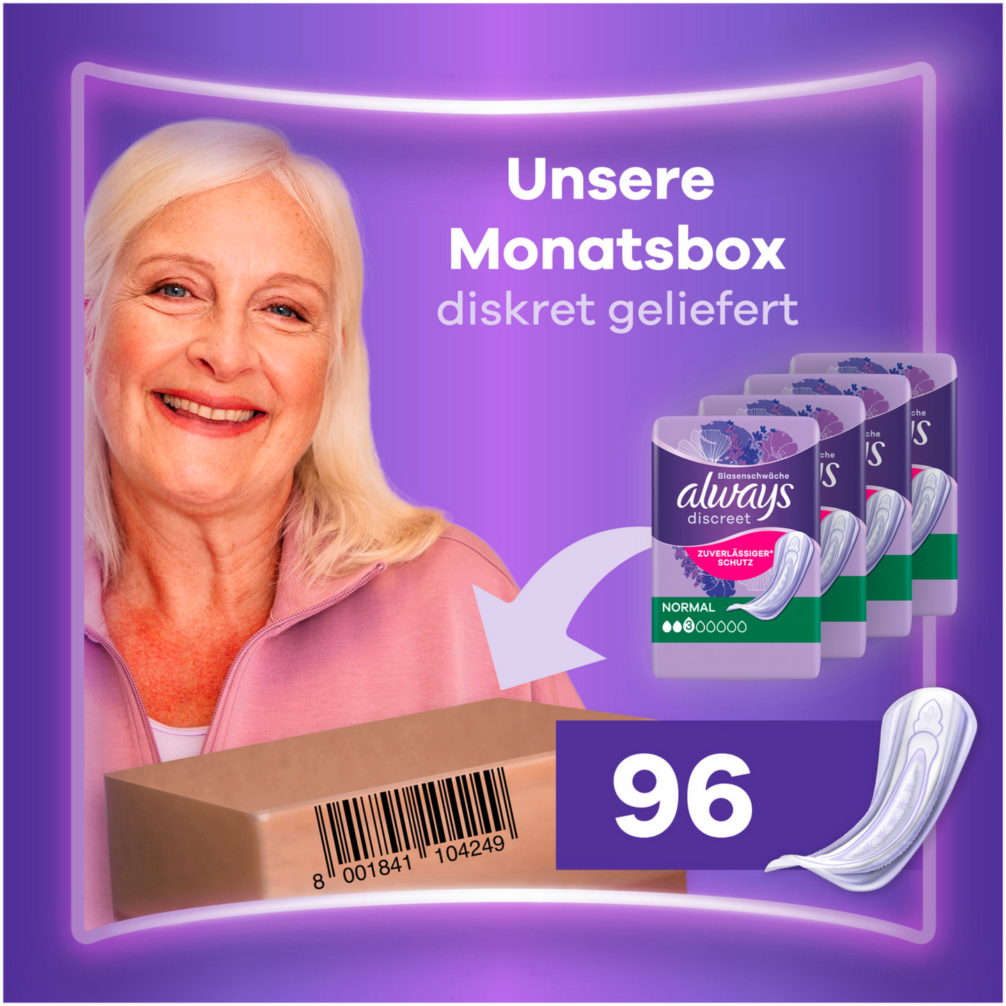 Always Discreet Inkontinenz-Einlagen Normal (96 STK) Monatspaket