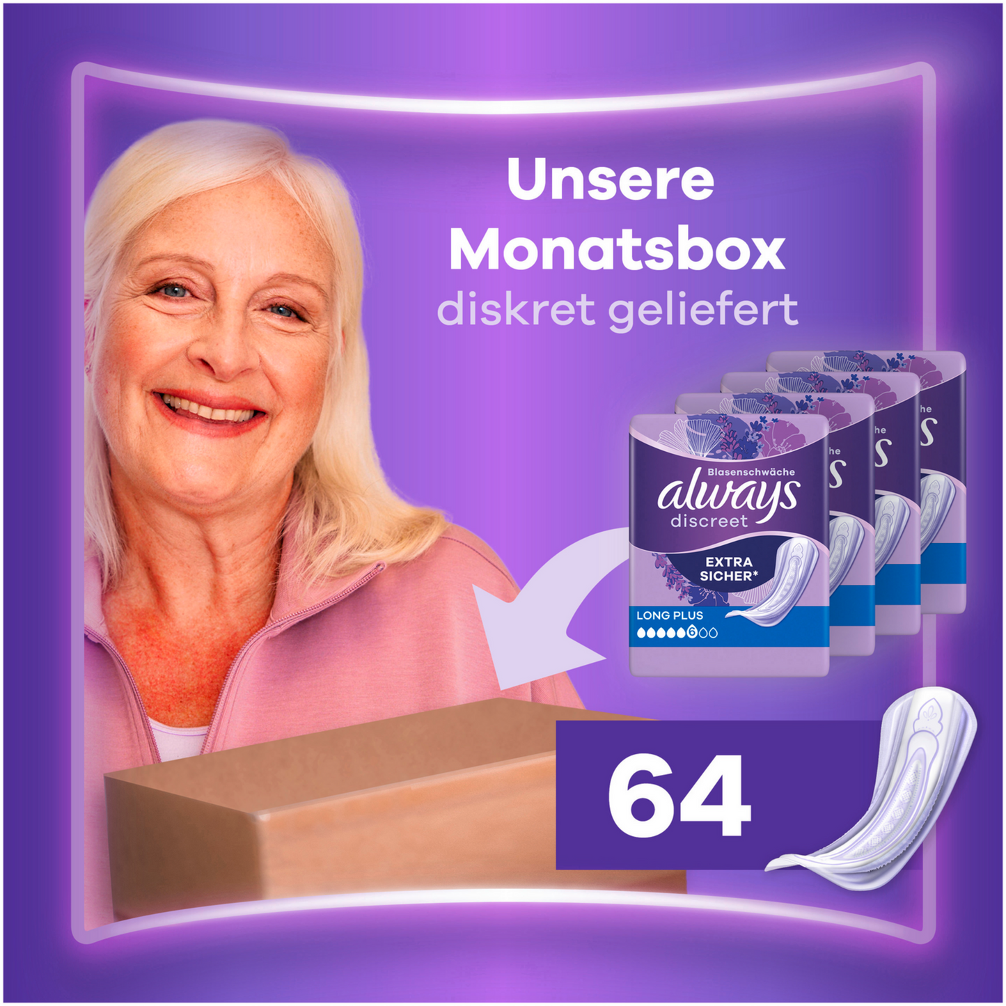 Always Discreet Inkontinenz-Einlagen Long Plus (64 STK) Monatspaket