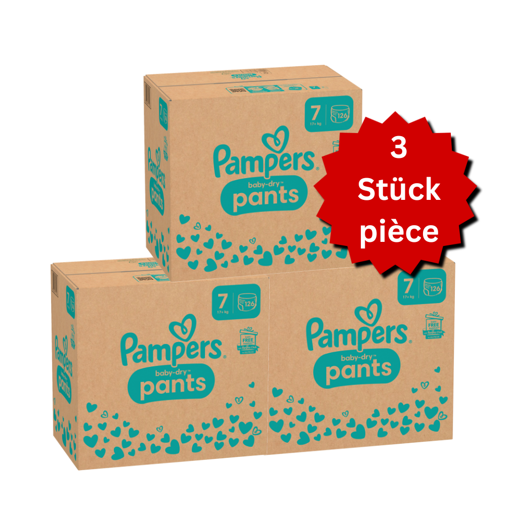 Pampers Baby-Dry PANTS Gr. 7 XXL +17kg (3x126 STK) AKTION 3 Monatsboxen