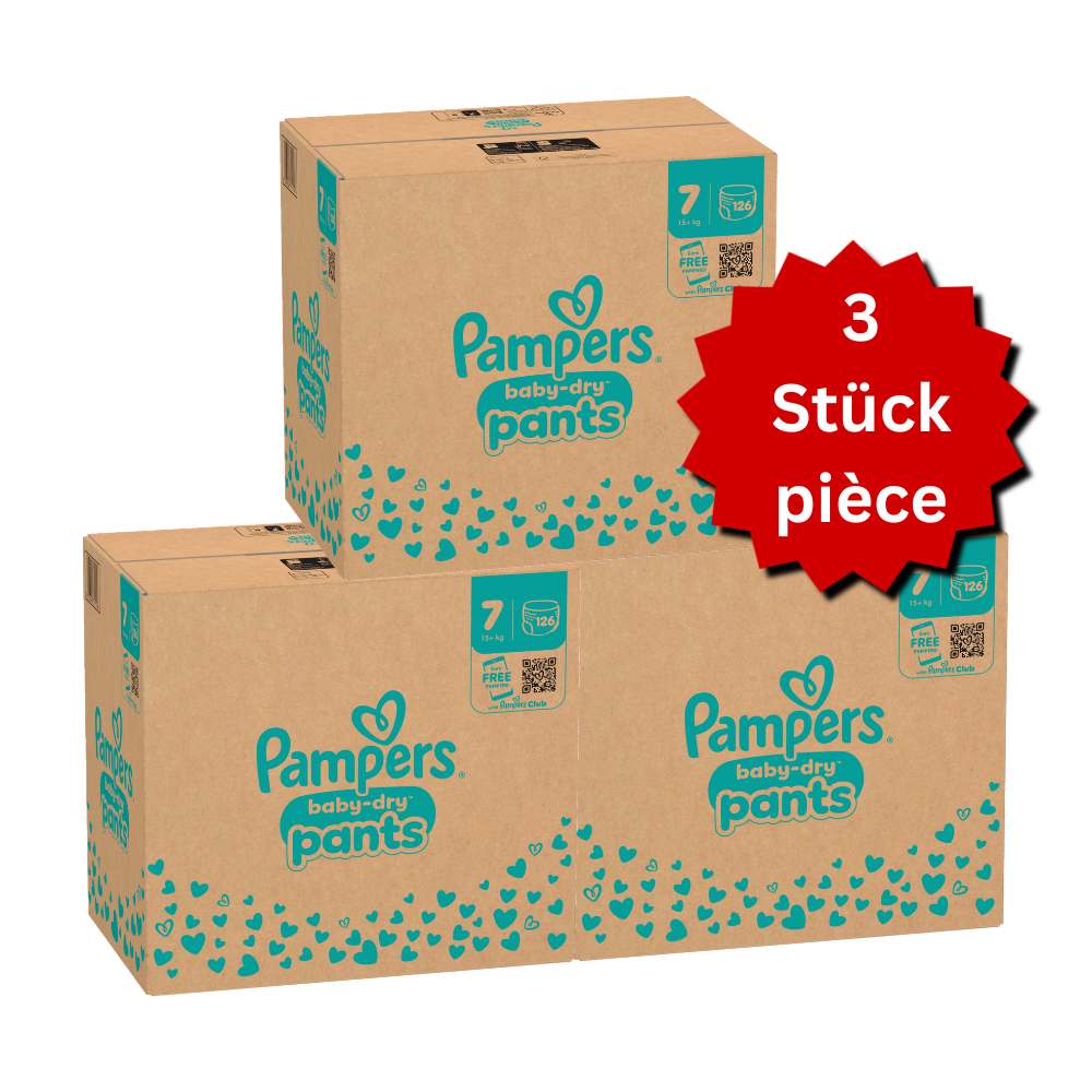 Pampers Baby-Dry PANTS Gr. 7 XXL +15kg (3x126 STK) AKTION 3 Monatsboxen