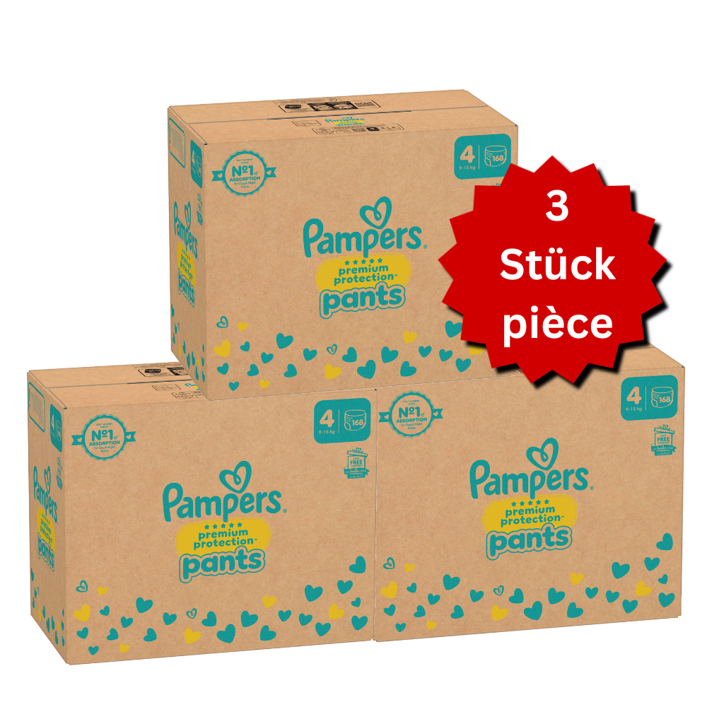 Pampers Premium Protection Pants Gr.4 Maxi 9-15kg (3x168 STK) AKTION 3 Monatsboxen