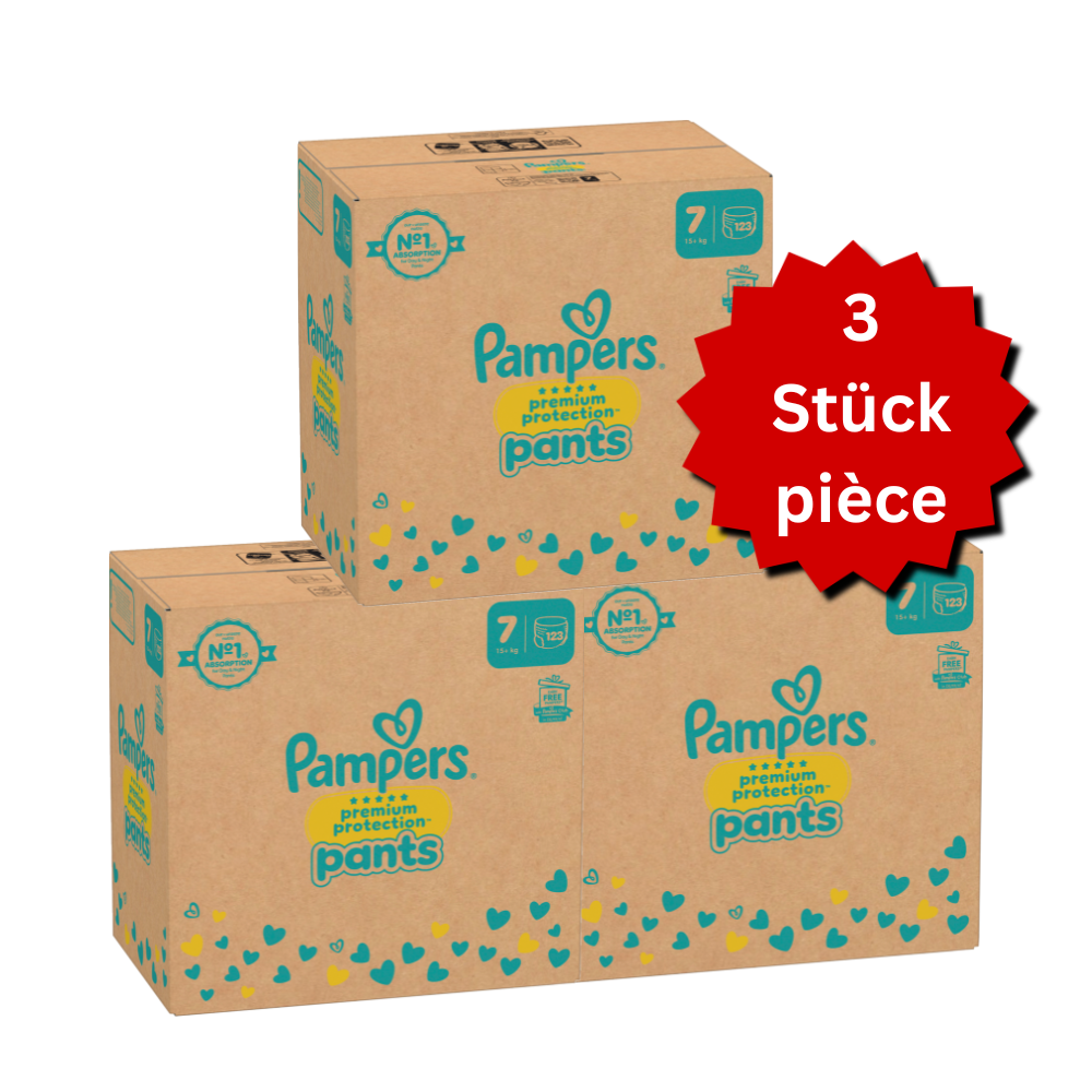 Pampers Premium Protection Pants Gr.7 XXL 15+kg (3x123 STK) AKTION 3 Monatsboxen