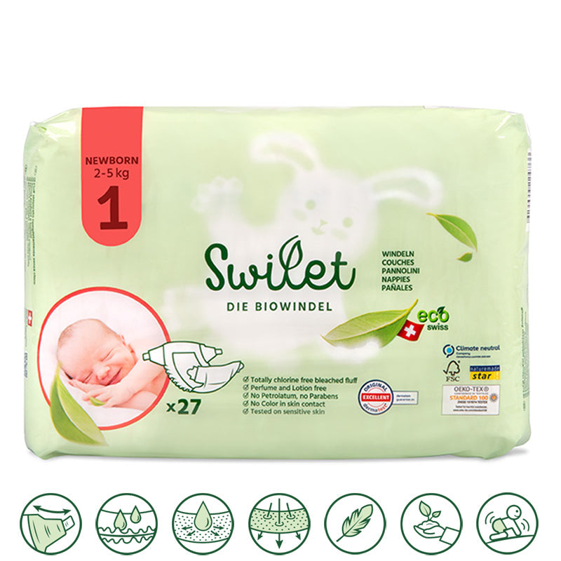 Swilet - Die Biowindel Gr. 1 Newborn 2-5Kg (27 STK) Beutel