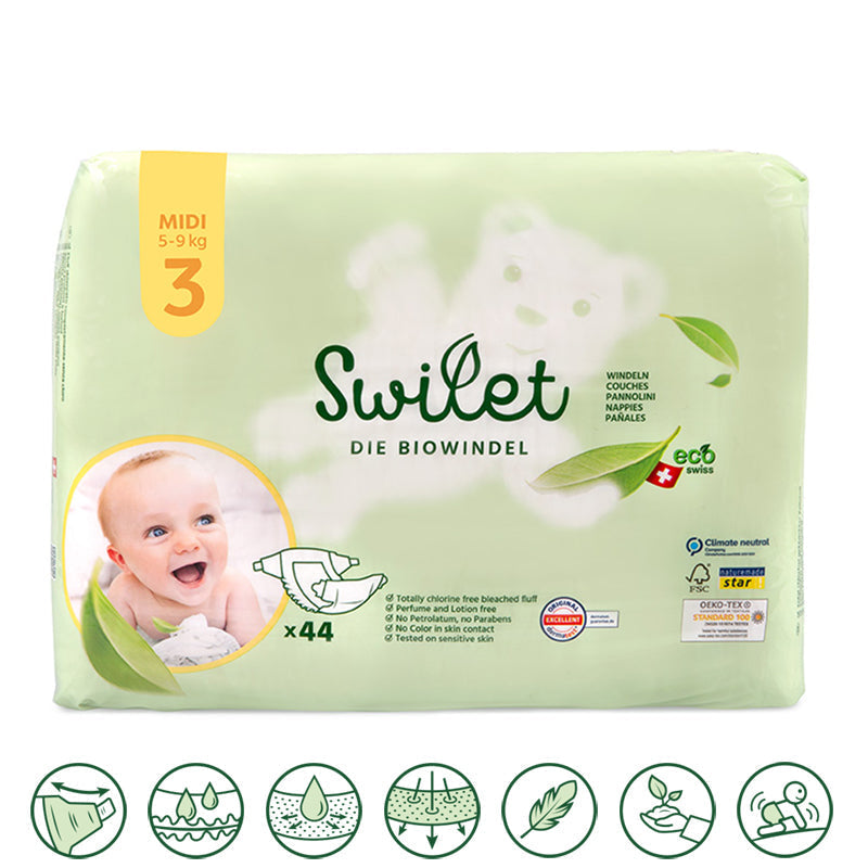Swilet - Die Biowindel Gr. 3 Midi 5-9Kg (12x 44 STK) 2erKarton