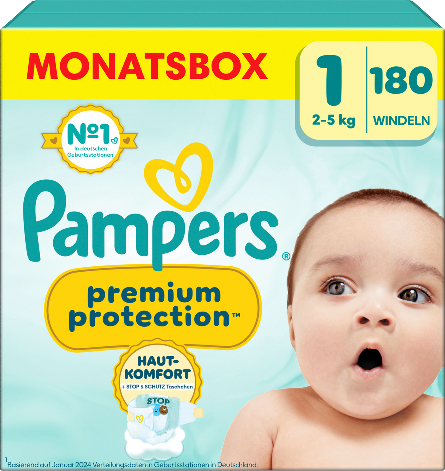 Pampers Premium Protection Gr.1 Newborn 2-5kg (180 STK) Monatsbox