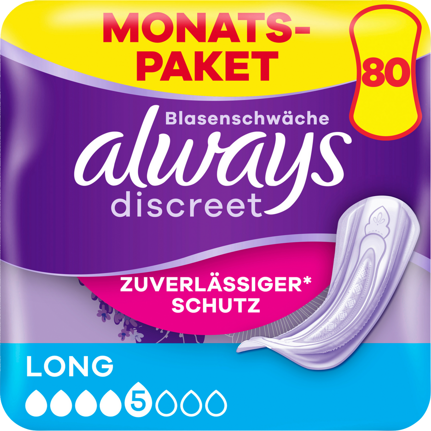 Always Discreet Inkontinenz-Einlagen Long (80 STK) Monatspaket