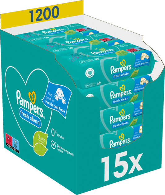 Pampers Fresh Clean Feuchttücher (15 x 80 STK) Karton