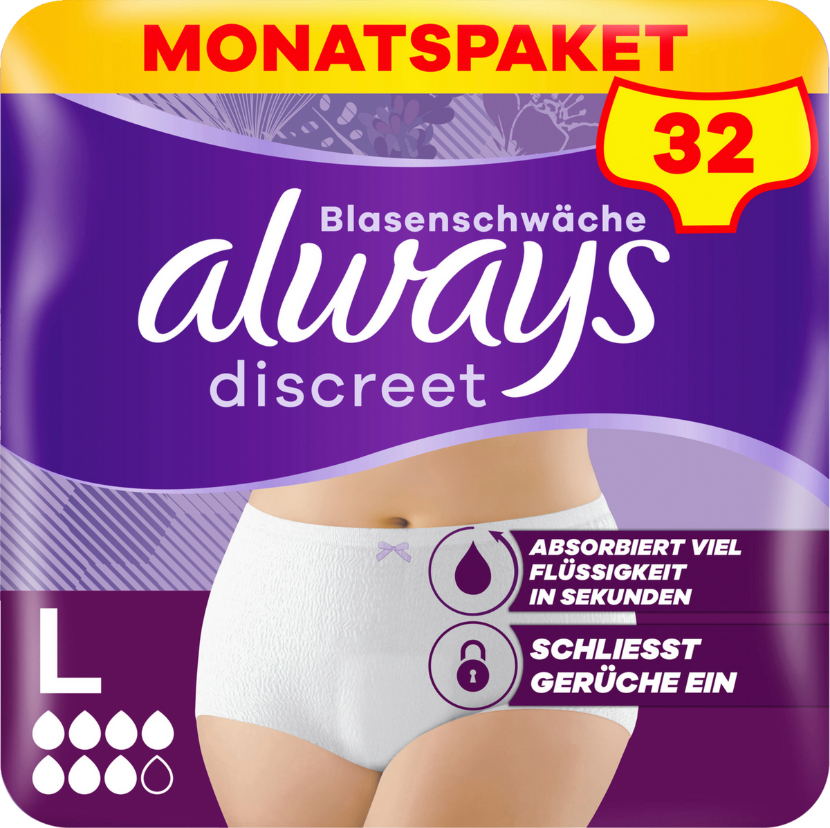 Always Discreet Inkontinenz-Höschen Plus Gr. L (32 STK) Monatspaket