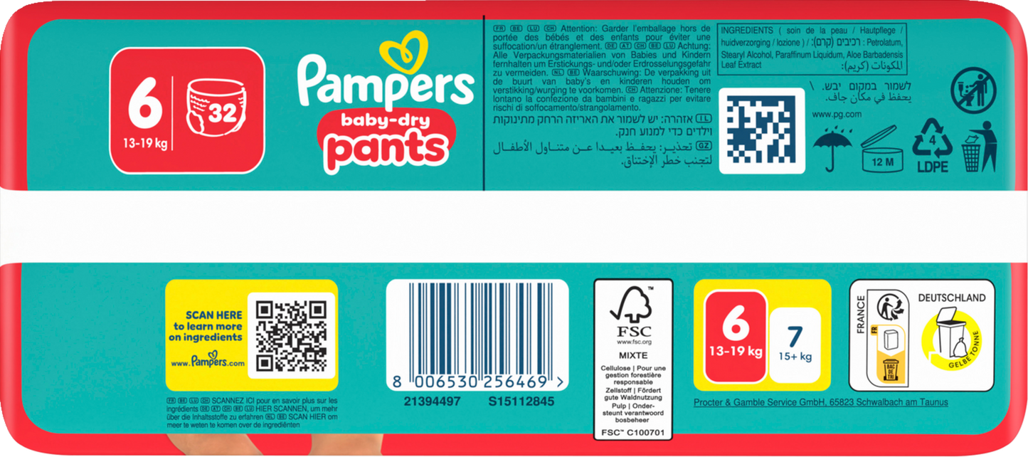 Pampers Baby-Dry PANTS Gr. 6 XL 13-19kg (32 STK) Beutel