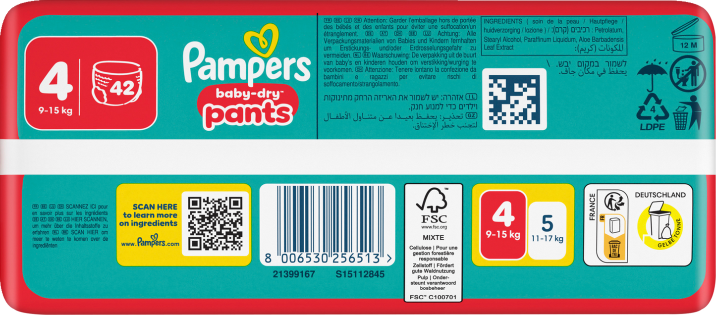 Pampers Baby-Dry PANTS Gr. 4 Maxi 9-15kg (42 STK) Beutel