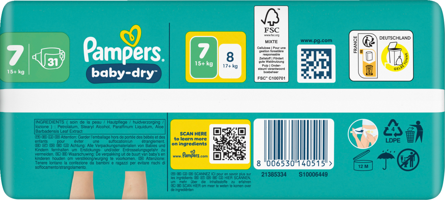 Pampers Baby-Dry Gr. 7 XXL 15+kg (31 STK) Sparpack