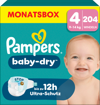 Pampers Baby-Dry Gr.4 Maxi 9-14kg (204 STK) Monatsbox