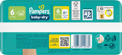 Pampers Baby-Dry Gr.6 Extra Large 13-18kg (34 STK) Sparpack