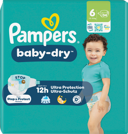 Pampers Baby-Dry Gr.6 Extra Large 13-18kg (34 STK) Sparpack