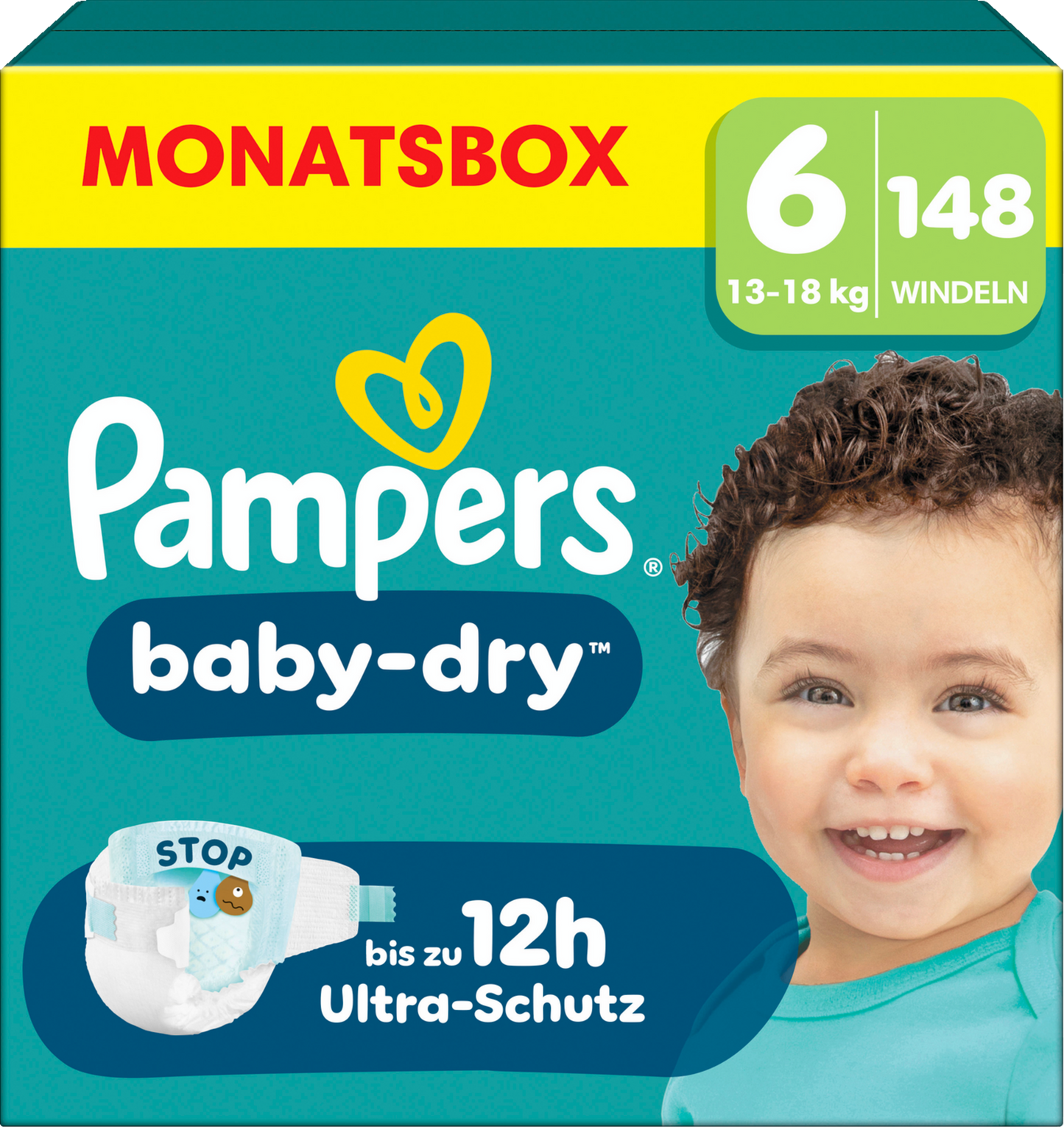 Pampers Baby-Dry Gr.6 Extra Large 13-18kg (148 STK) Monatsbox