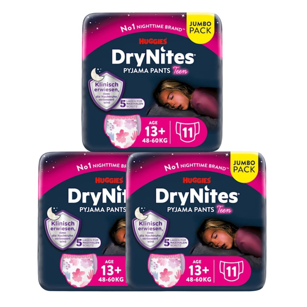 Huggies DryNites® Pyjama Pants Girl +13 Jahre (48-60 kg) Jumbopack (3x11 STK)