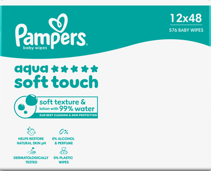 Pampers Aqua Soft Touch Baby-Feuchttücher (12 x 48 STK) Karton