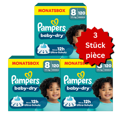 Pampers Baby-Dry Gr.8 XXXL 17+kg (3x120 STK) AKTION 3 Monatsboxen