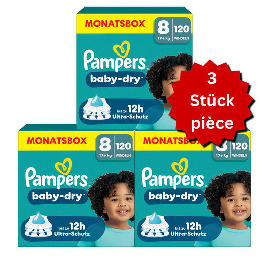 Pampers Baby-Dry Gr.8 XXXL 17+kg (3x120 STK) AKTION 3 Monatsboxen