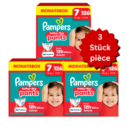 Pampers Baby-Dry PANTS Gr. 7 XXL +15kg (3x126 STK) AKTION 3 Monatsboxen