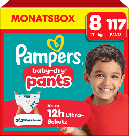 Pampers Baby-Dry PANTS Gr. 8 XXXL 17+kg (3x117 STK) AKTION 3 Monatsboxen