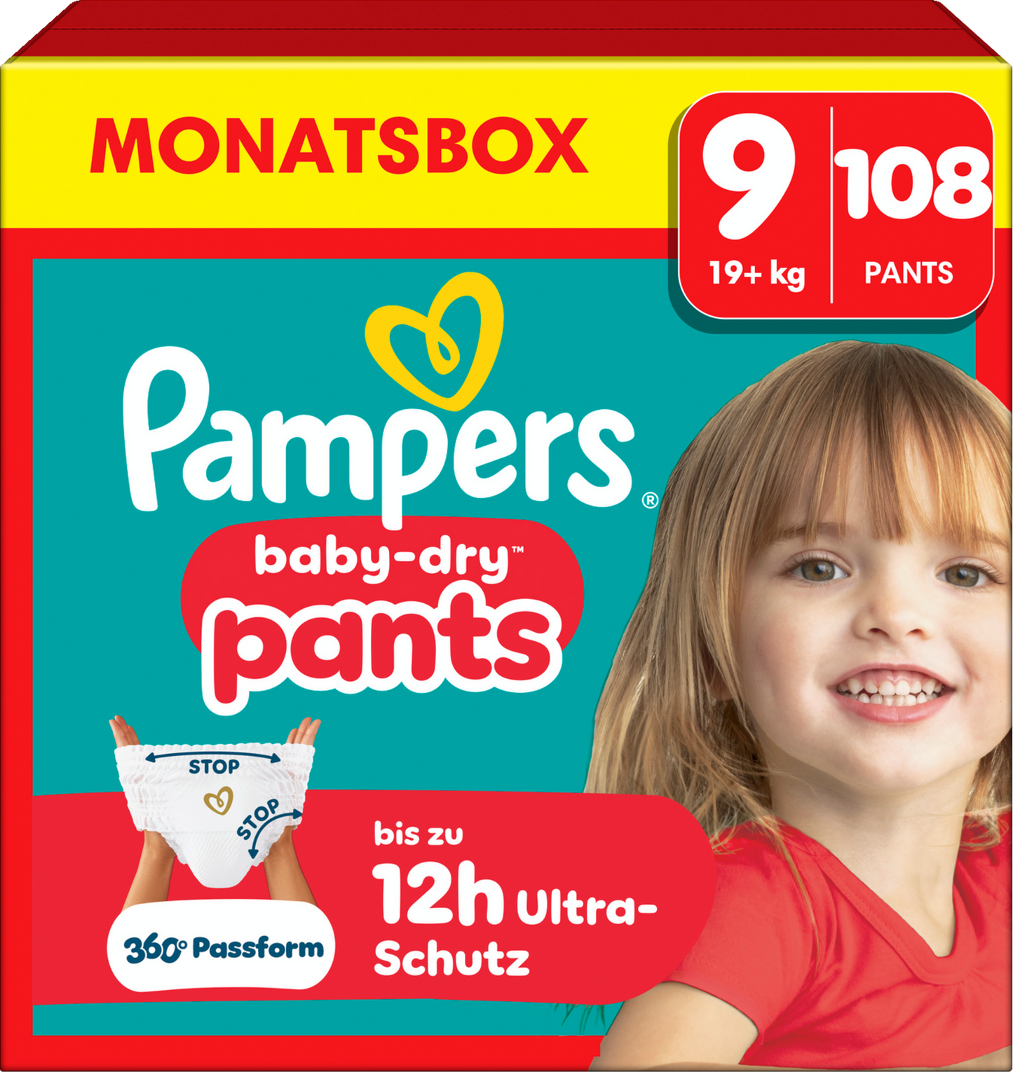 Pampers Baby-Dry PANTS Gr. 9 XXXXL 19+kg (108 STK) Monatsbox