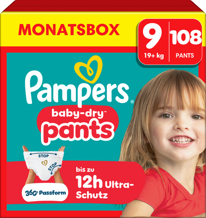 Pampers Baby-Dry PANTS Gr. 9 XXXXL 19+kg (108 STK) Monatsbox