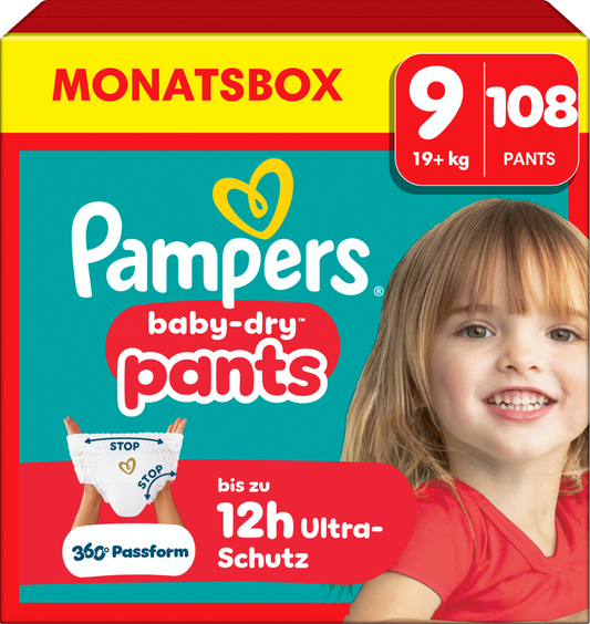 Pampers Baby-Dry PANTS Gr. 9 XXXXL 19+kg (108 STK) Monatsbox