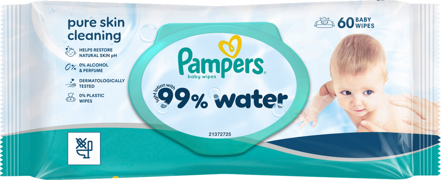 Pampers Feuchte Tücher 99% Water (60 STK) Beutel