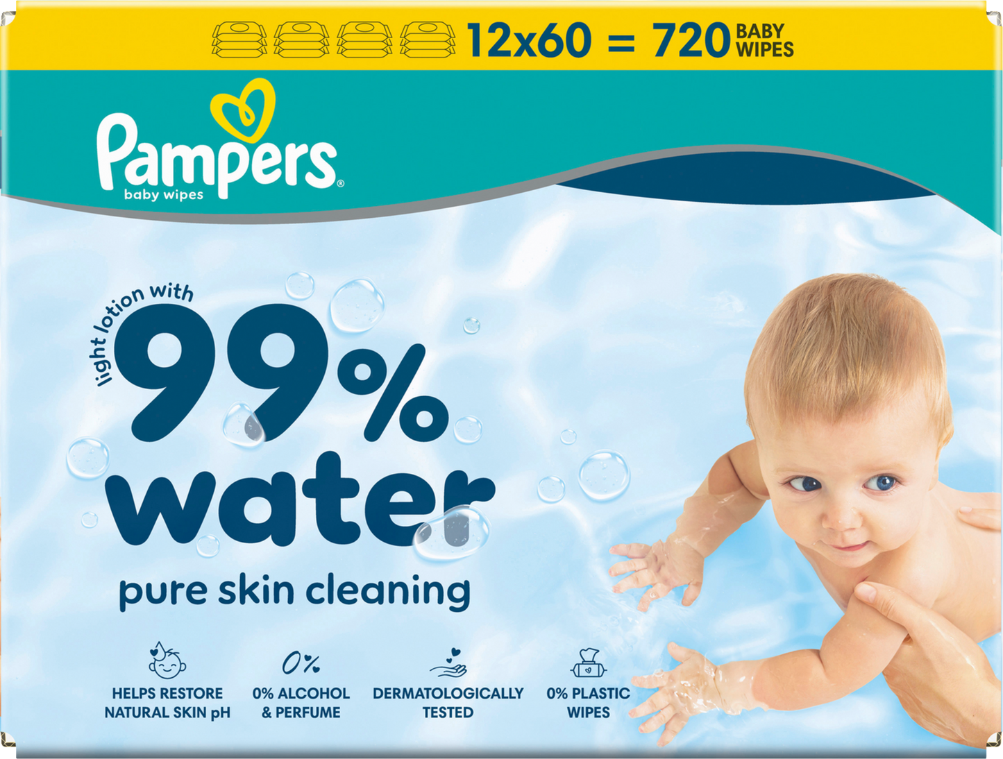 Pampers Feuchte Tücher 99% Water (12 x 60 STK) Karton