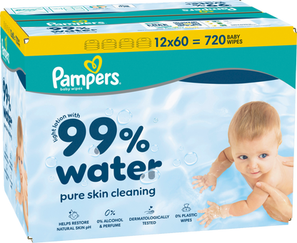 Pampers Feuchte Tücher 99% Water (12 x 60 STK) Karton