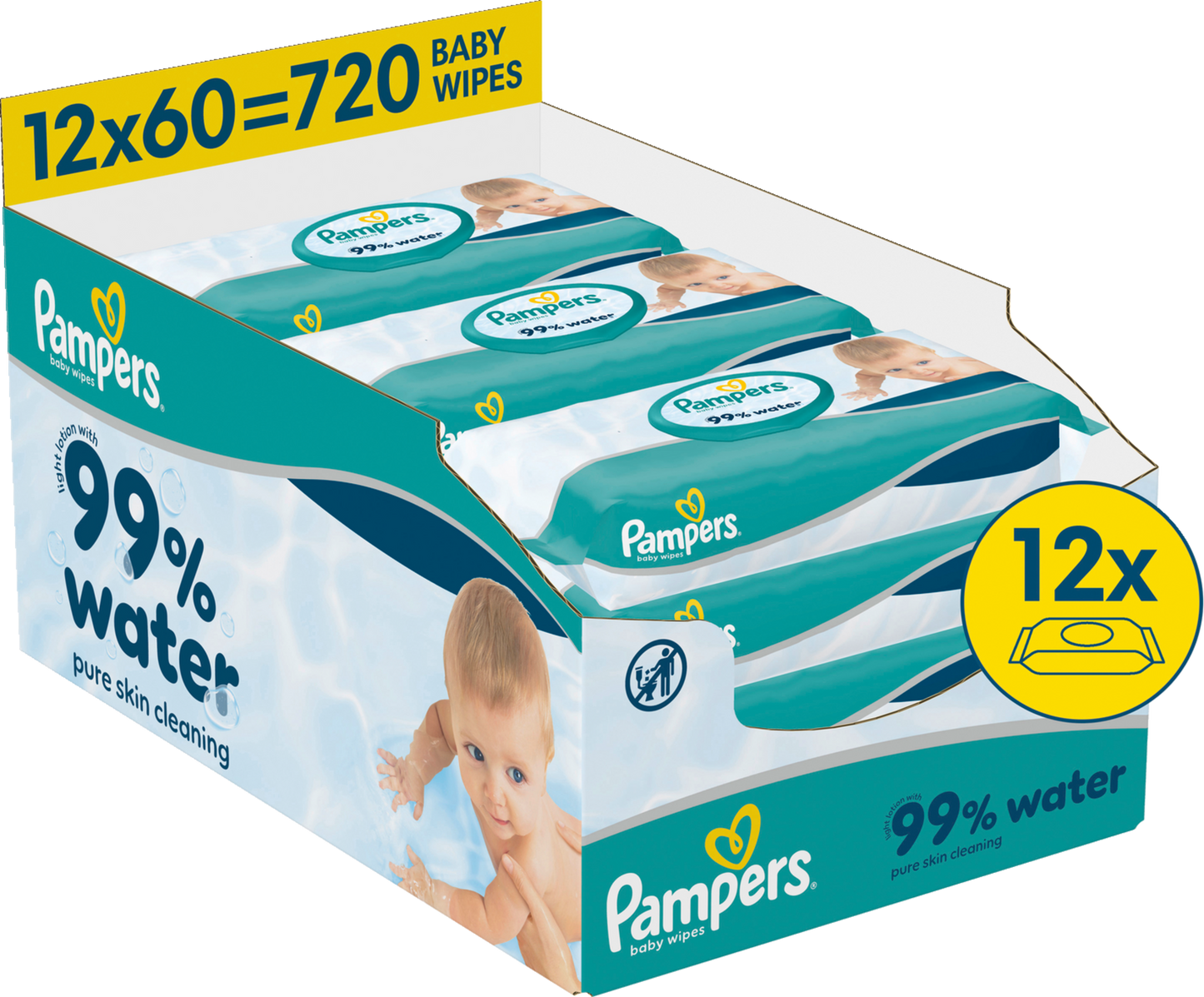 Pampers Feuchte Tücher 99% Water (12 x 60 STK) Karton