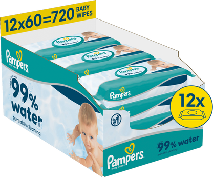 Pampers Feuchte Tücher 99% Water (12 x 60 STK) Karton