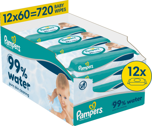 Pampers Feuchte Tücher 99% Water (12 x 60 STK) Karton