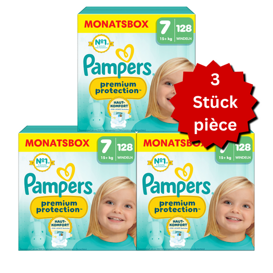 Pampers Premium Protection Gr. 7 XXL 15+kg (3x128 STK) AKTION 3 Monatsboxen