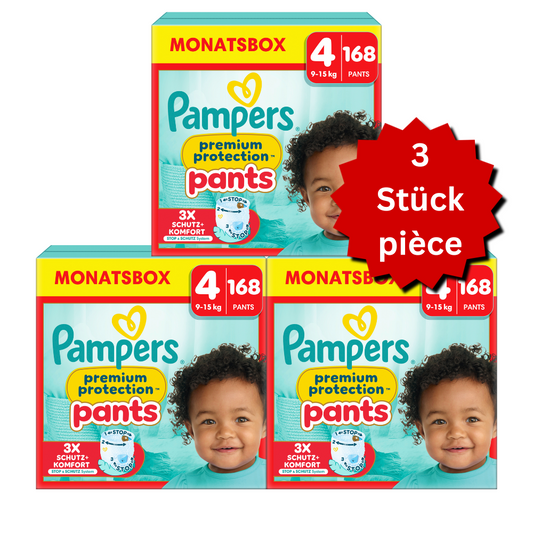 Pampers Premium Protection Pants Gr.4 Maxi 9-15kg (3x168 STK) AKTION 3 Monatsboxen