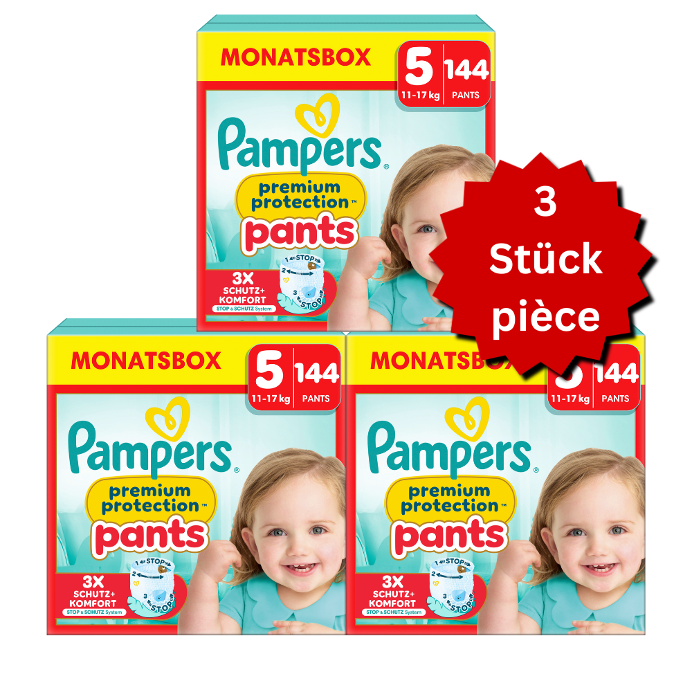 Pampers Premium Protection Pants Gr.5 Junior 12-17kg (3x144 STK) AKTION 3 Monatsboxen
