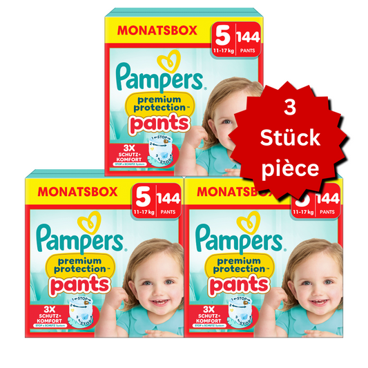 Pampers Premium Protection Pants Gr.5 Junior 12-17kg (3x144 STK) AKTION 3 Monatsboxen