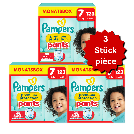 Pampers Premium Protection Pants Gr.7 XXL 15+kg (3x123 STK) AKTION 3 Monatsboxen