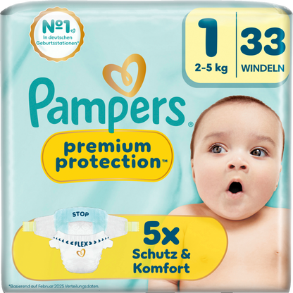 Pampers Premium Protection Gr. 1  Newborn (2-5kg) (33 STK) Tragepack