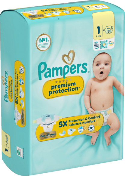 Pampers Premium Protection Gr. 1  Newborn (2-5kg) (33 STK) Tragepack