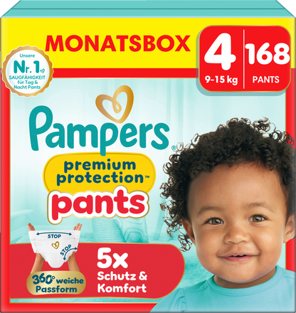 Pampers Premium Protection Pants Gr.4 Maxi 9-15kg (3x168 STK) AKTION 3 Monatsboxen
