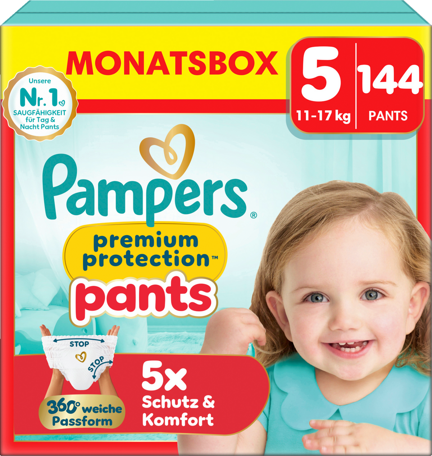 Pampers Premium Protection Pants Gr.5 Junior 12-17kg (3x144 STK) AKTION 3 Monatsboxen