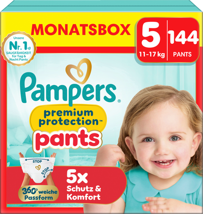 Pampers Premium Protection Pants Gr.5 Junior 12-17kg (3x144 STK) AKTION 3 Monatsboxen