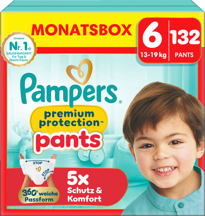 Pampers Premium Protection Pants Gr.6 Extra Large 13-19kg (3x132 STK) AKTION 3 Monatsboxen