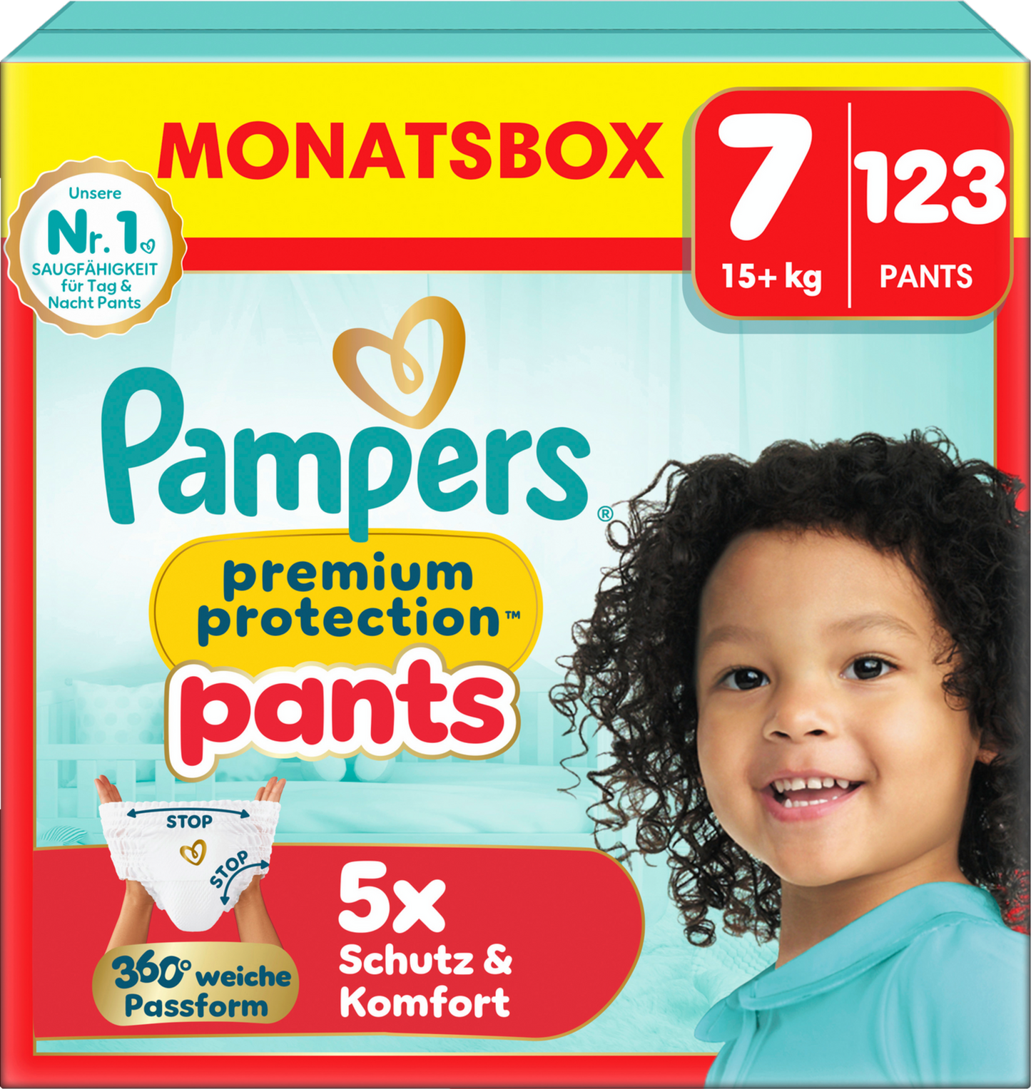 Pampers Premium Protection Pants Gr.7 XXL 15+kg (3x123 STK) AKTION 3 Monatsboxen